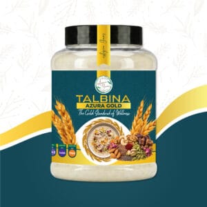 Azura Gold Talbina by Azura Grains – premium 17-ingredient blend with saffron, rose petals, nuts, and seeds in a golden bowlAzura Gold Talbina by Azura Grains – premium 17-ingredient blend with saffron, rose petals, nuts, and seeds in a golden bowl
