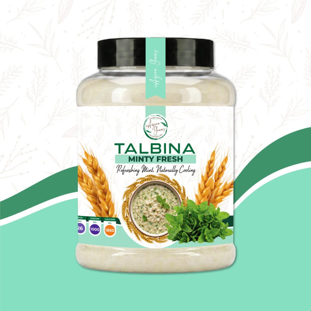 Minty Fresh Talbina by Azura Grains – cooling mint-flavored barley porridge served in a bowl with fresh mint leaves and crushed pistachios