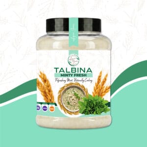 Minty Fresh Talbina by Azura Grains – cooling mint-flavored barley porridge served in a bowl with fresh mint leaves and crushed pistachios